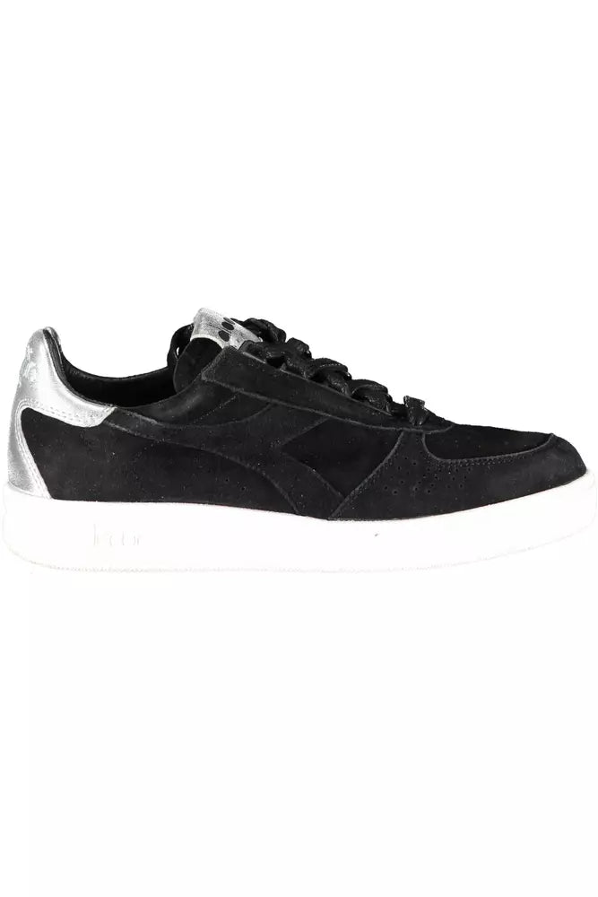 Diadora Elegant Black Leather Sneakers with Lace Details