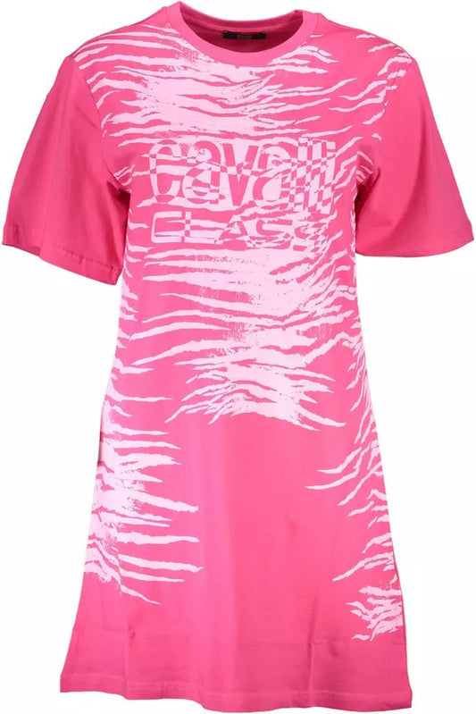 Cavalli Class Chic Pink Print Short Sleeve Dress - PANTERA STORES