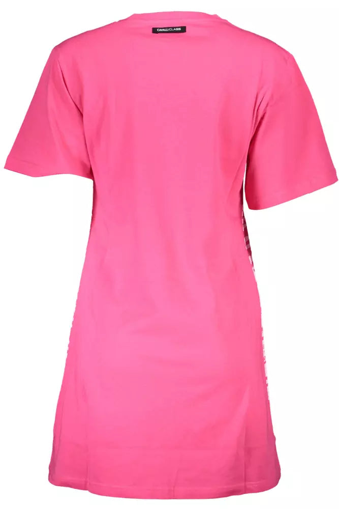 Cavalli Class Chic Pink Print Short Sleeve Dress