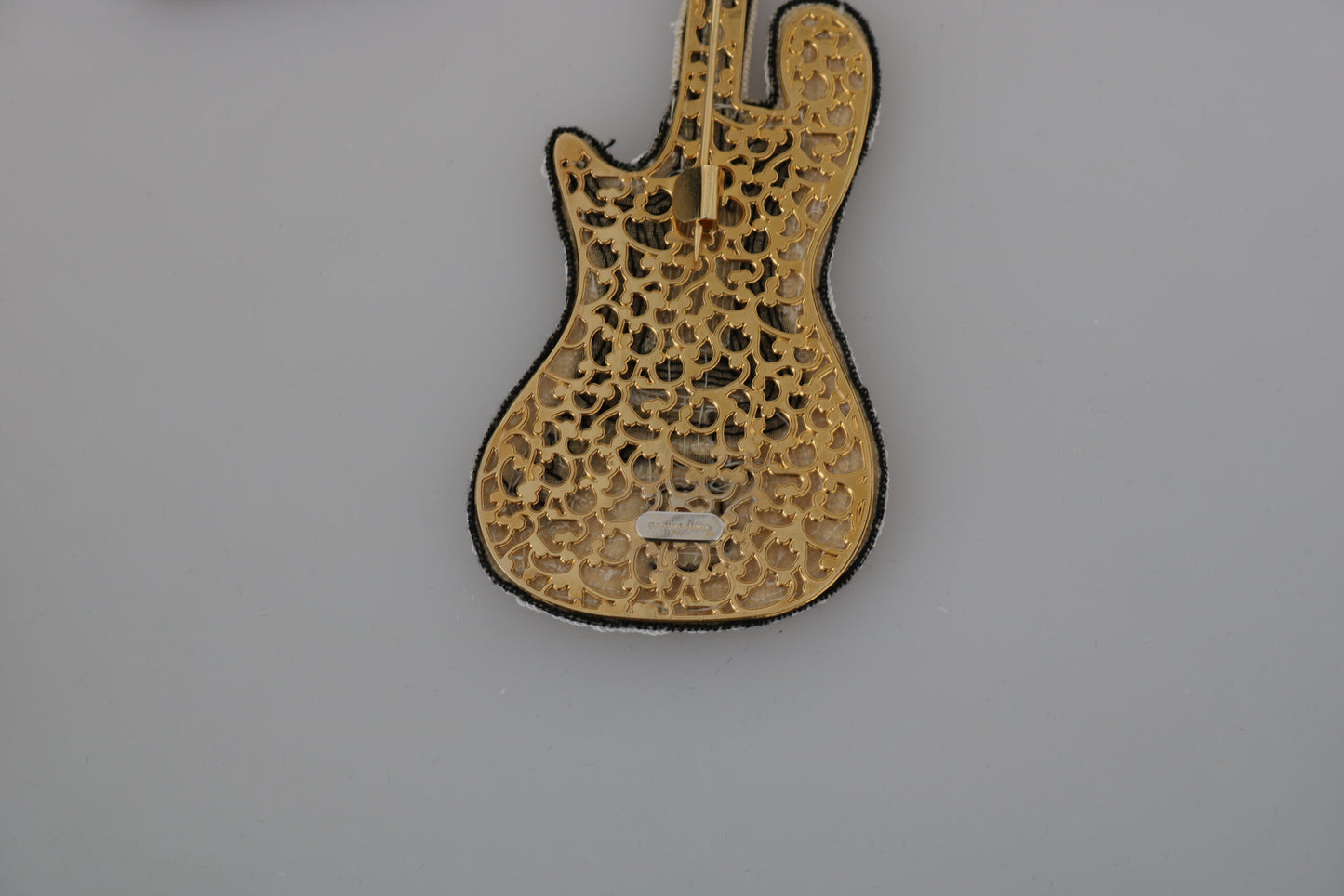 Dolce & Gabbana Gold Sequined Guitar Pin Brooch