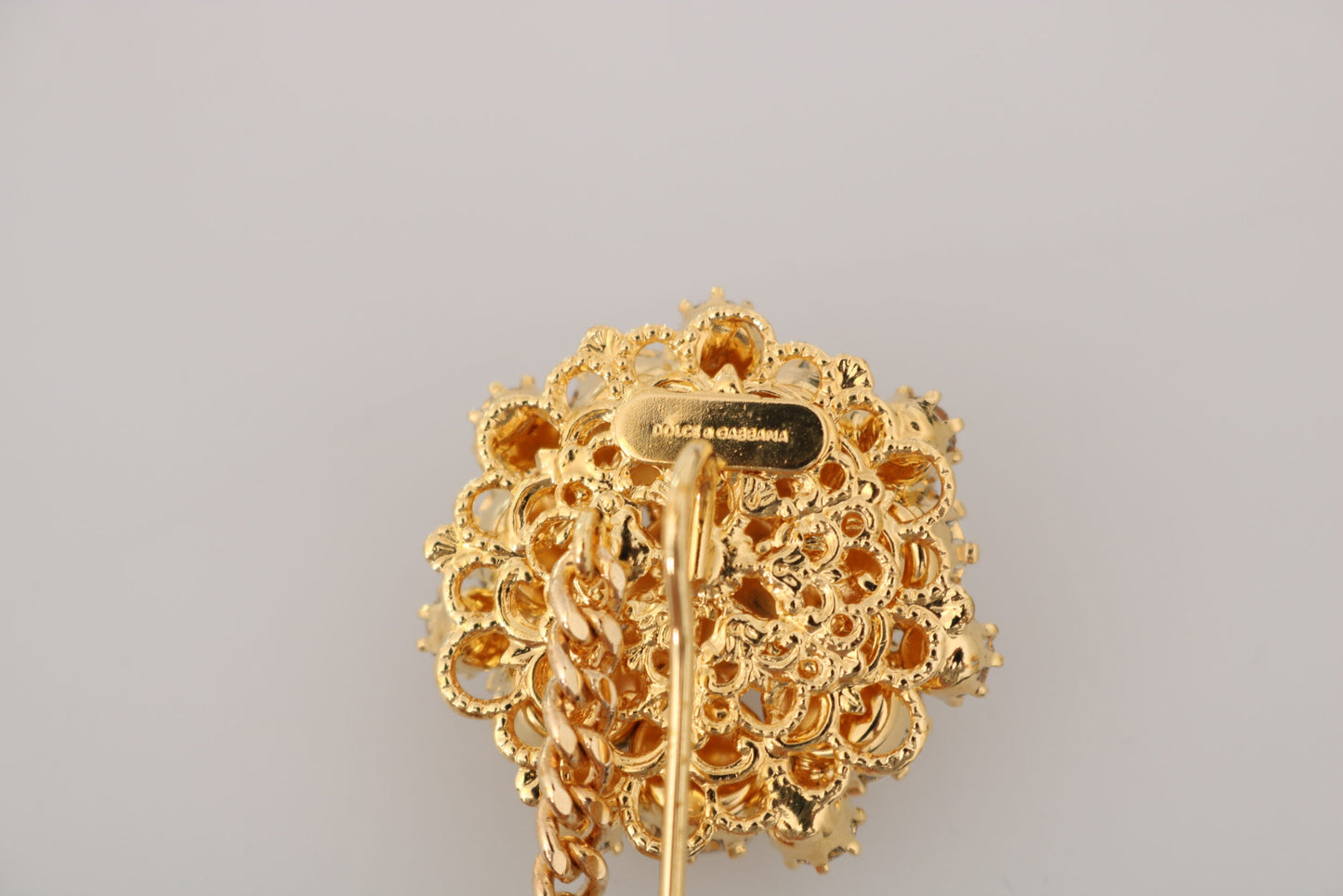 Dolce & Gabbana Exquisite Crystal-Embellished Gold Brooch