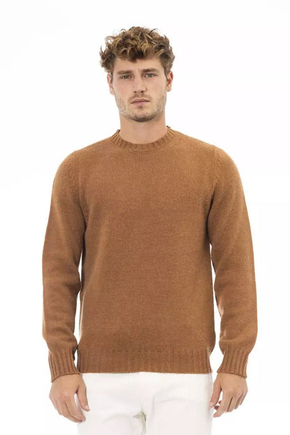 Alpha Studio Beige Alpaca Leather Men Sweater