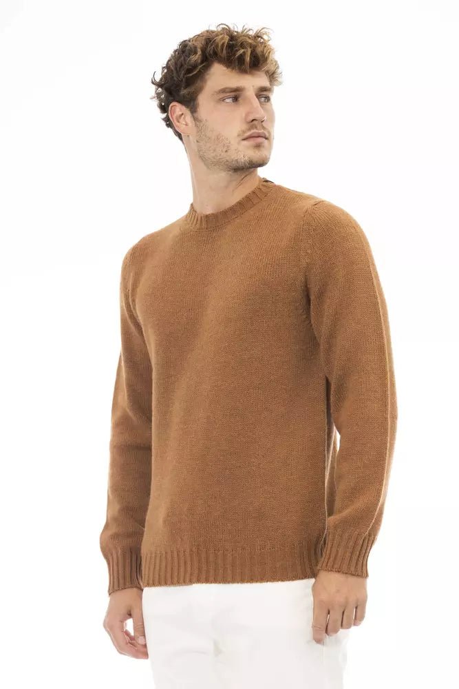 Alpha Studio Beige Alpaca Leather Men Sweater