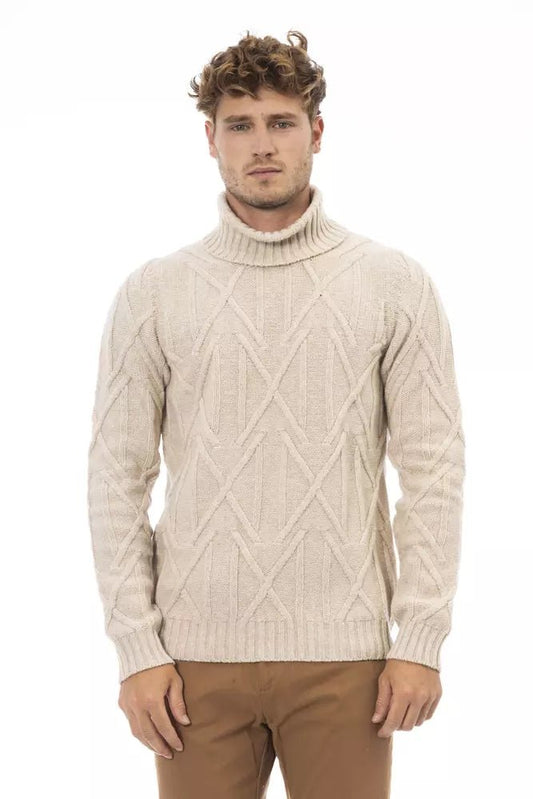 Alpha Studio Beige Merino Wool Men Sweater