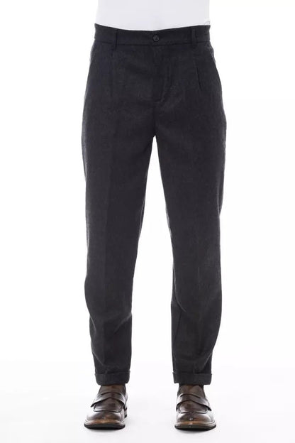 Alpha Studio Gray Wool Men Pant