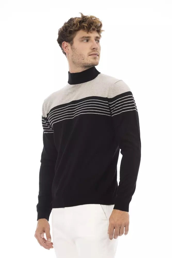 Alpha Studio Black Wool Men Sweater