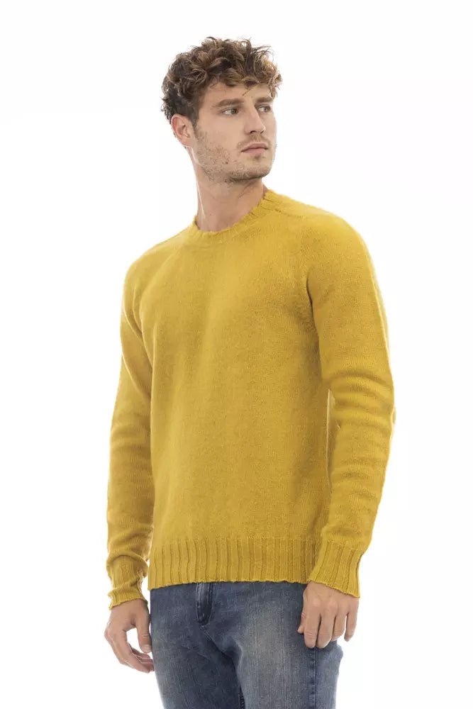 Alpha Studio Yellow Wool Men Crewneck Sweater