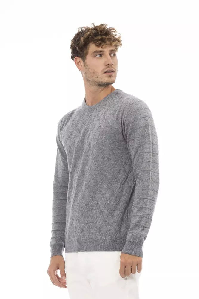 Alpha Studio Gray Wool Men Sweater