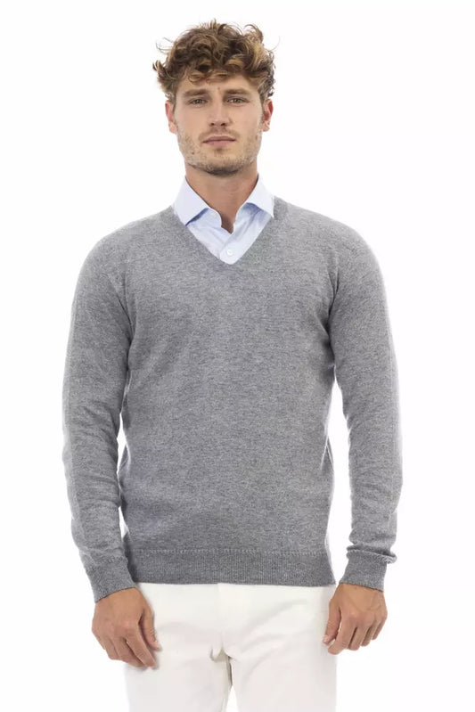 Alpha Studio Gray Cashmere Men Sweater