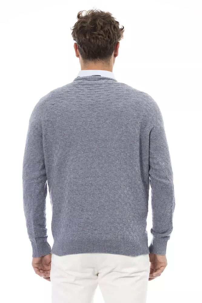 Alpha Studio Light Blue Wool Men Sweater