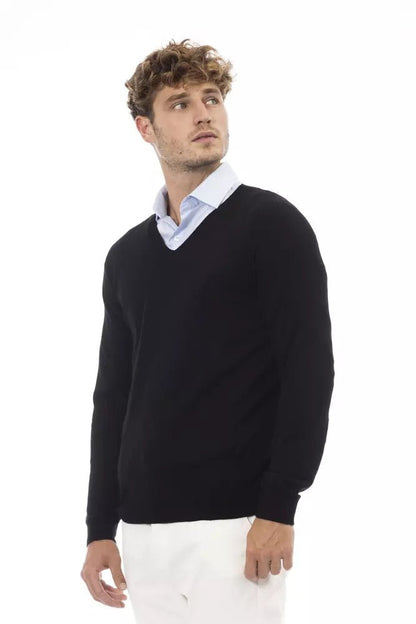 Alpha Studio Black Viscose Men Sweater