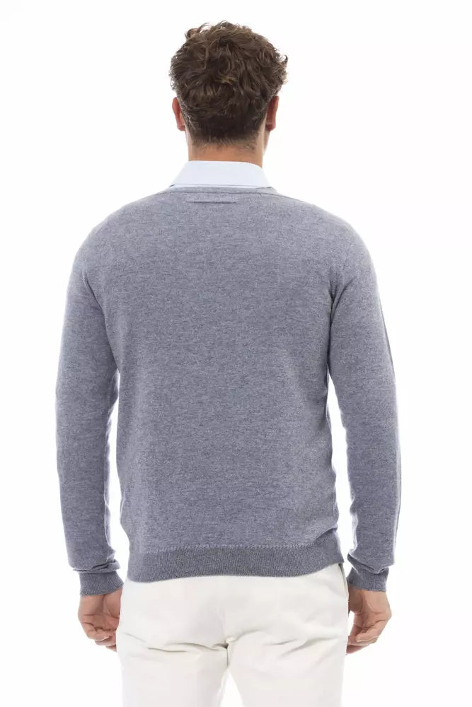 Alpha Studio Light Blue Wool Men Sweater