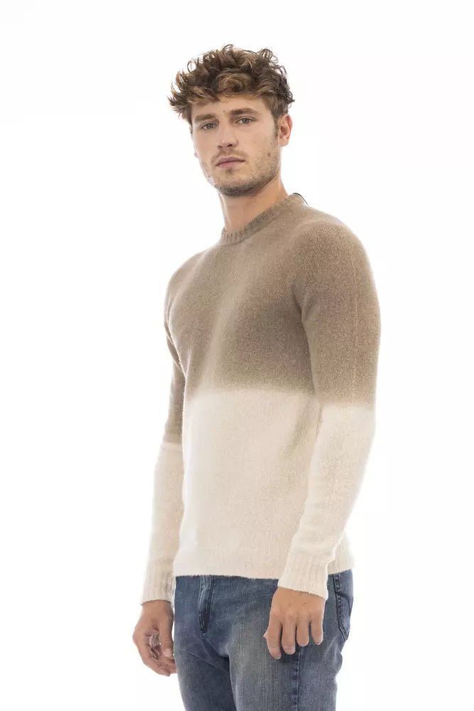 Alpha Studio Beige Alpaca Leather Men Sweater