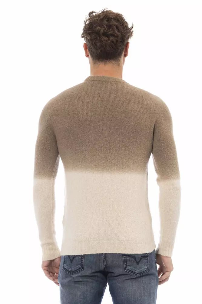 Alpha Studio Beige Alpaca Leather Men Sweater