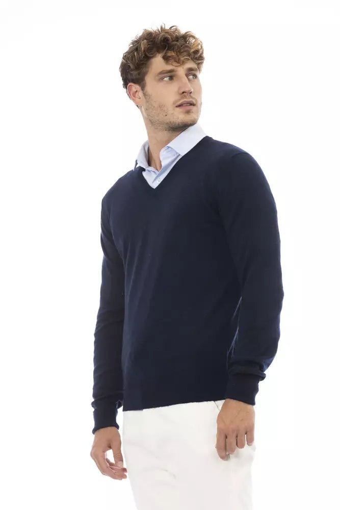 Alpha Studio Blue Wool Men Sweater