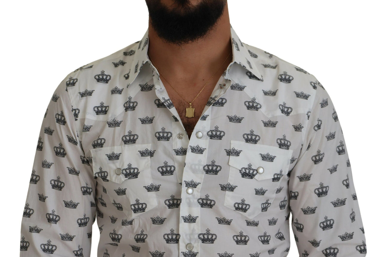 Dolce & Gabbana Slim Fit Crown Print Dress Shirt