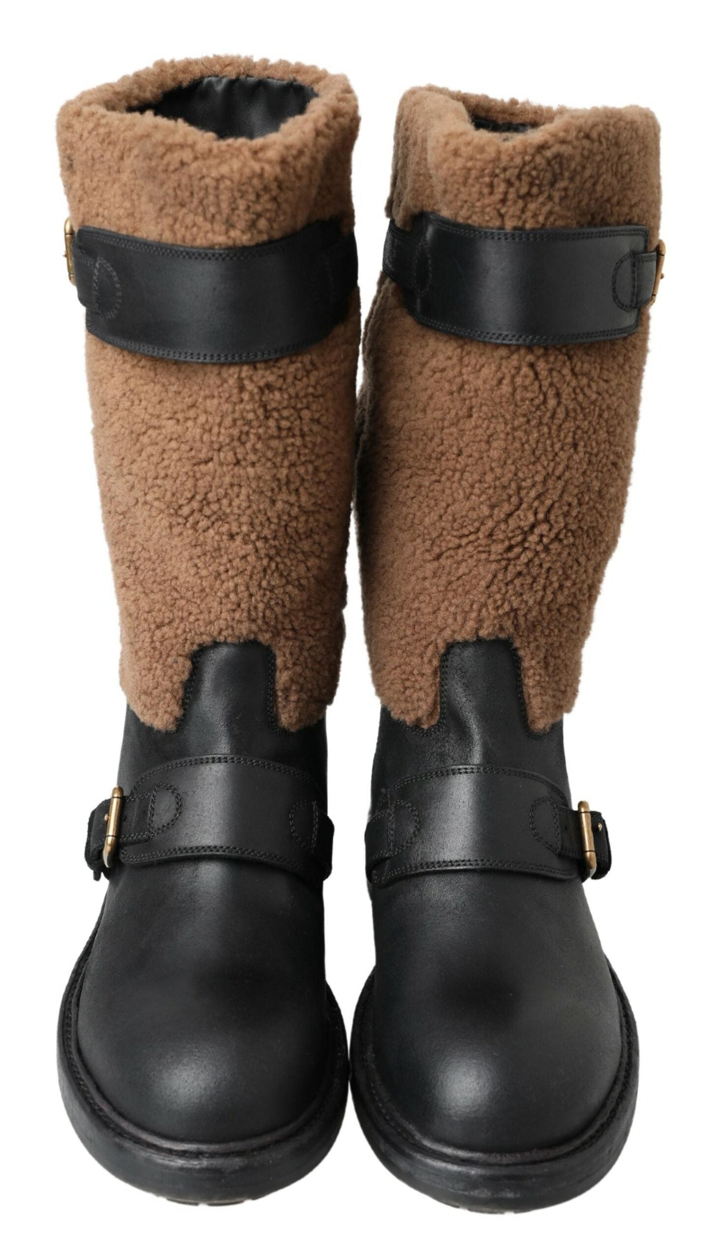 Dolce & Gabbana Black Shearling Leather Long Boots