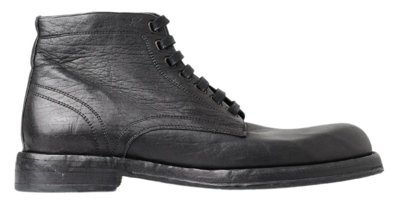 Dolce & Gabbana Equisite Black Lace-Up Leather Boots