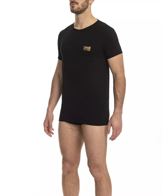 Cavalli Class Black Cotton Men T-Shirt - PANTERA STORES