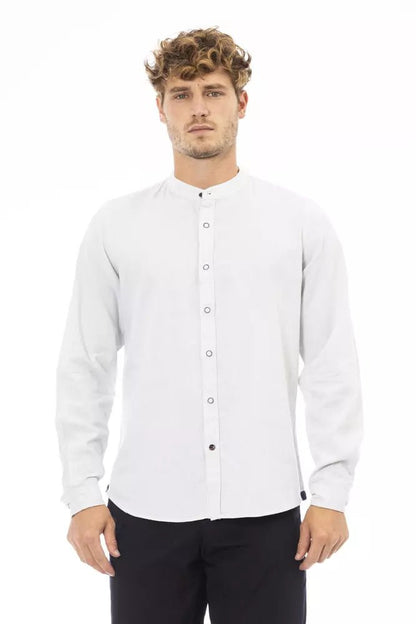 Baldinini Trend White Linen Men Shirt