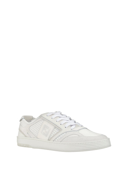 Fendi Elegant Low Top Calfskin Sneakers in White