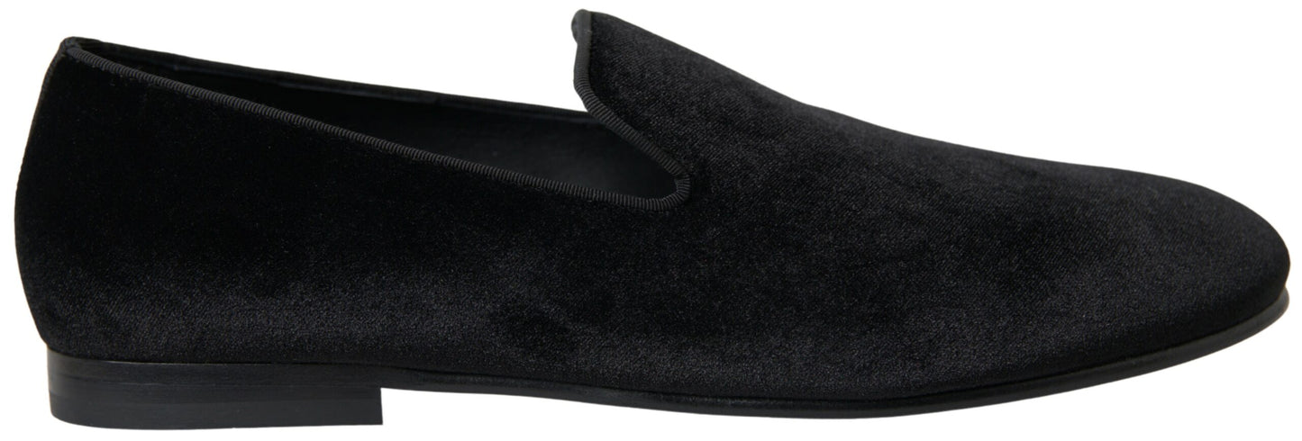 Dolce & Gabbana Elegant Velvet Black Loafers for Men