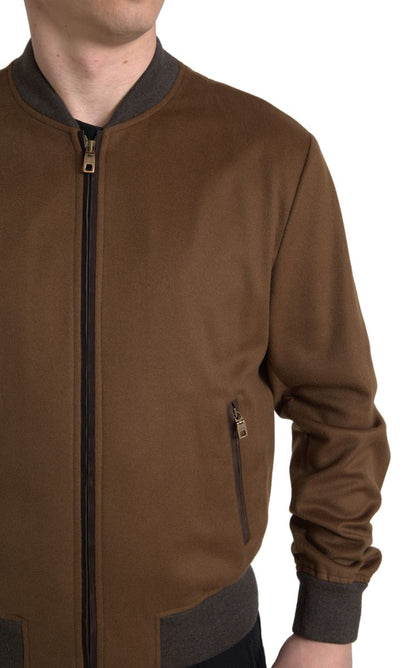 Dolce & Gabbana Elegant Brown Cashmere Bomber Jacket