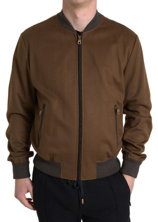 Dolce & Gabbana Elegant Brown Cashmere Bomber Jacket