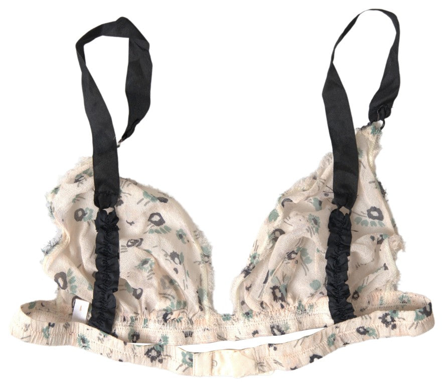 Costume National Elegant Floral Print Beige Bra