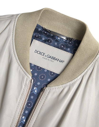 Dolce & Gabbana Cream Leather Bomber Jacket