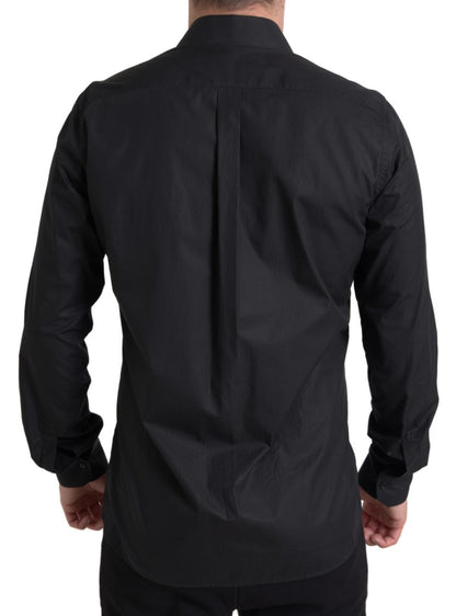 Dolce & Gabbana Elegant Black Gold Button Formal Shirt