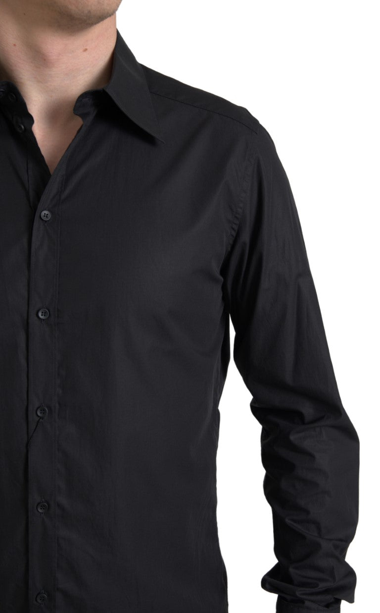 Dolce & Gabbana Elegant Black Gold Button Formal Shirt