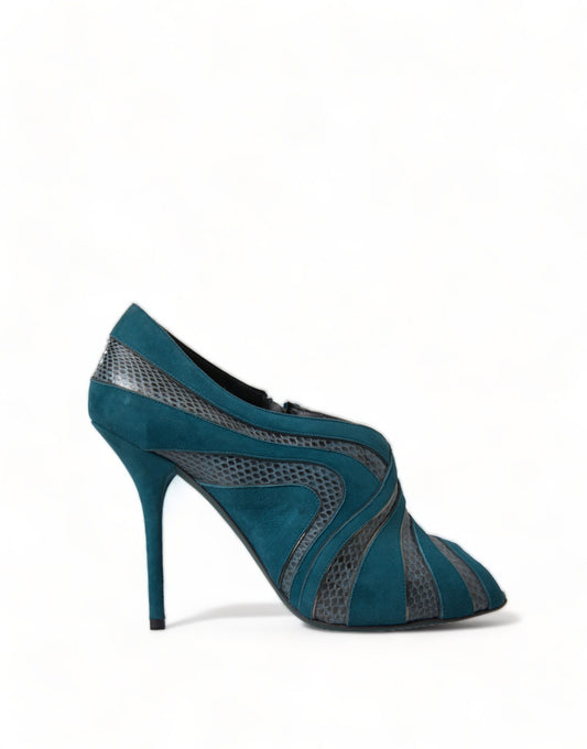 Dolce & Gabbana Teal Suede Peep Toe Heels Pumps