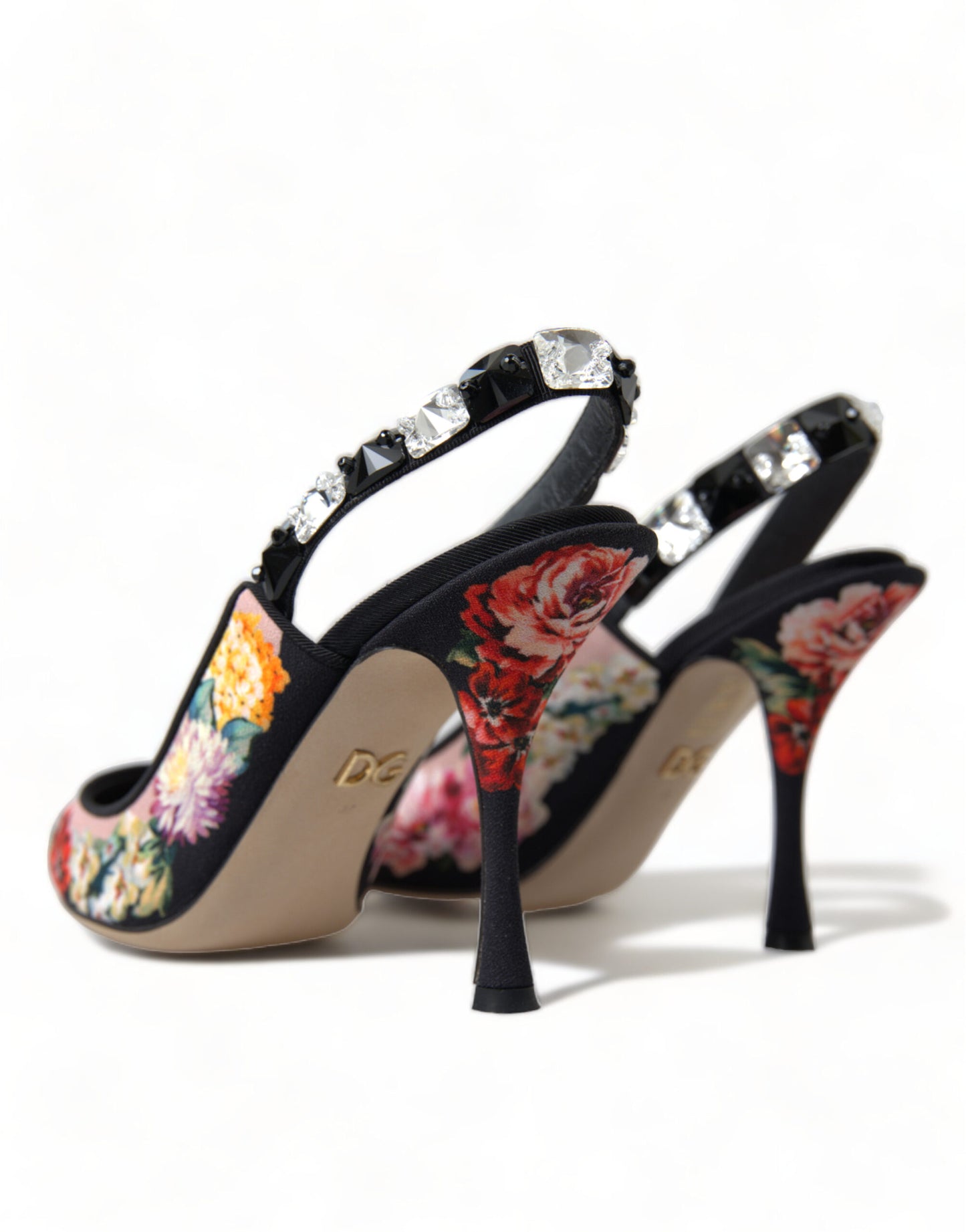 Dolce & Gabbana Floral Slingback Heels with Luxe Crystal Details