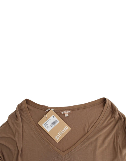 John Galliano Elegant Short-Sleeved Brown Rayon Top