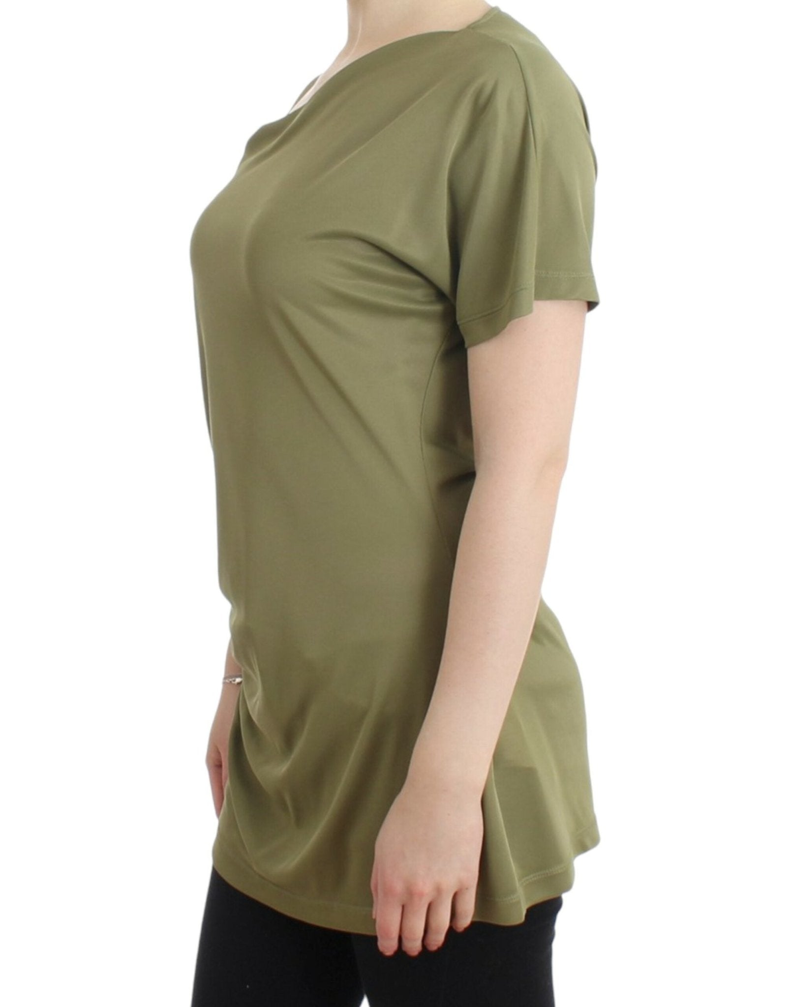 Cavalli Elegant Green Jersey Blouse with Gold Accents