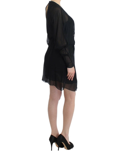 Cavalli Elegant Sheer Black Silk Blouson Dress