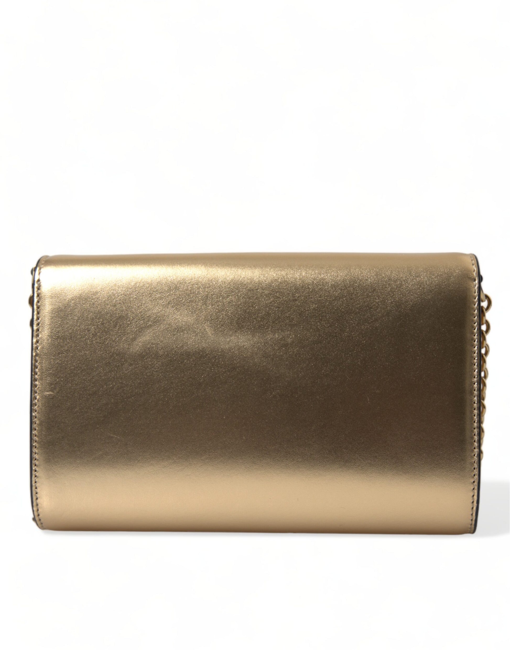 Dolce & Gabbana Elegant Metallic Gold Leather Crossbody Purse