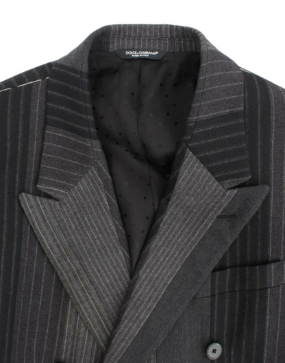 Dolce & Gabbana Elegant Gray Striped Wool Slim Blazer