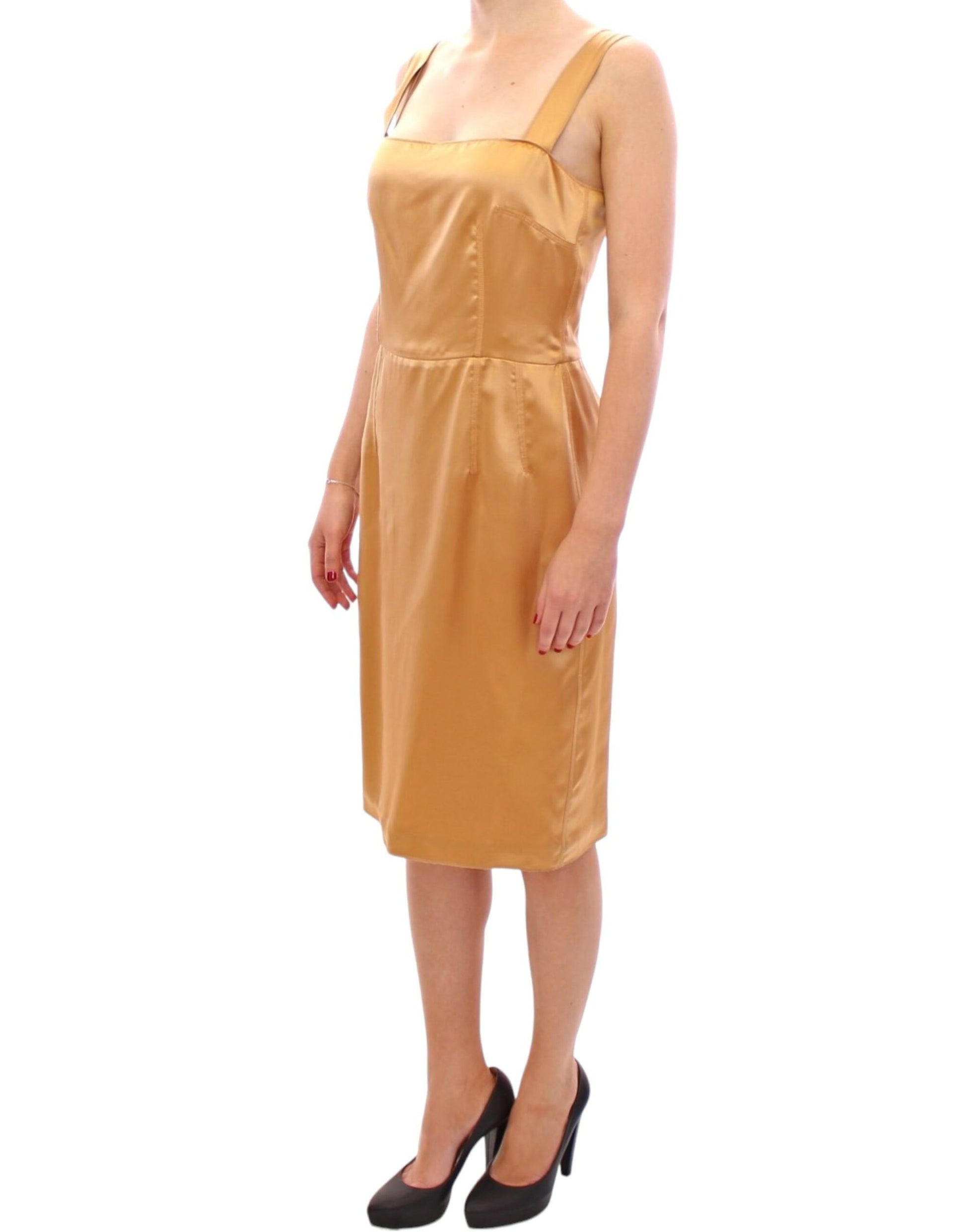 Dolce & Gabbana Elegant Bronze Silk Knee-Length Sheath Dress