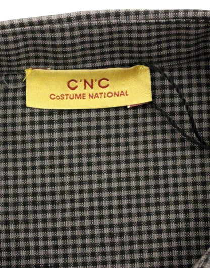 Costume National Chic Gray Checked Casual Linen Blend Shirt