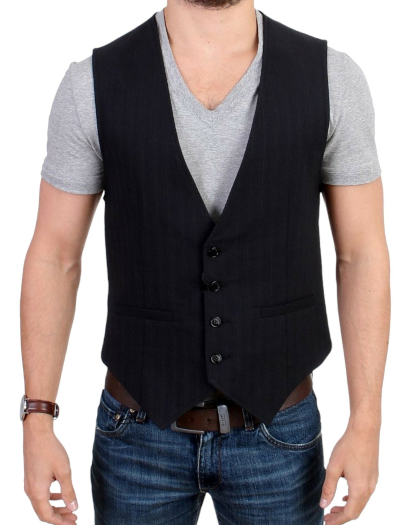 Costume National Elegant Striped Casual Vest - Cotton Blend