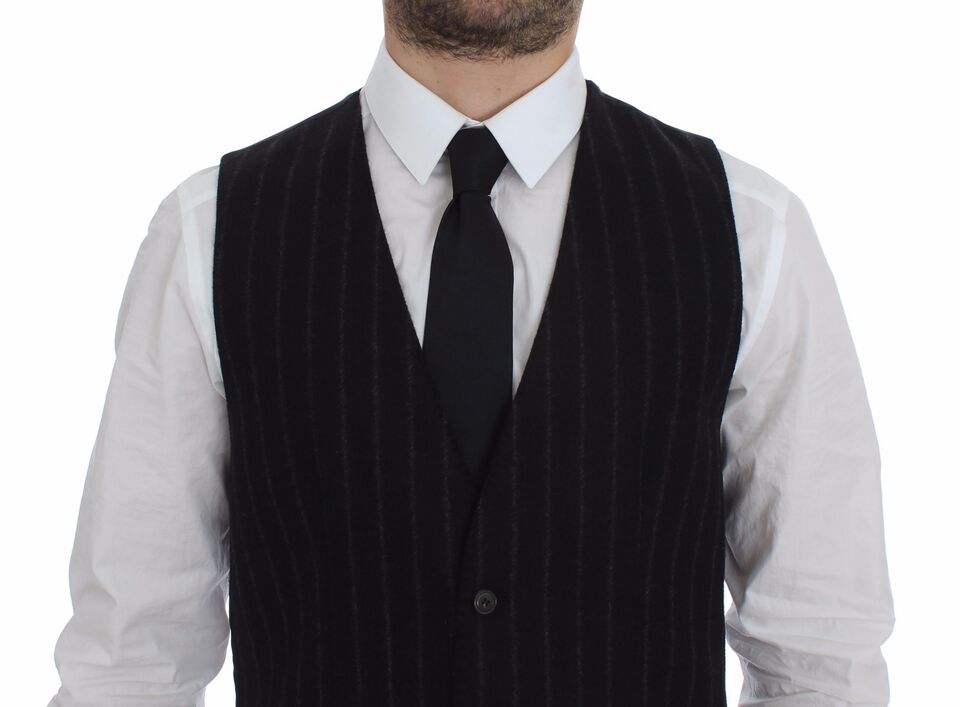 Dolce & Gabbana Elegant Black Striped Single Breasted Dress Vest