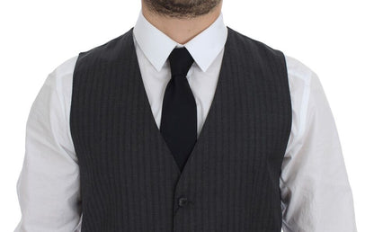 Dolce & Gabbana Elegant Gray Striped Wool Dress Vest