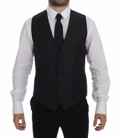 Dolce & Gabbana Elegant Gray Striped Wool Dress Vest