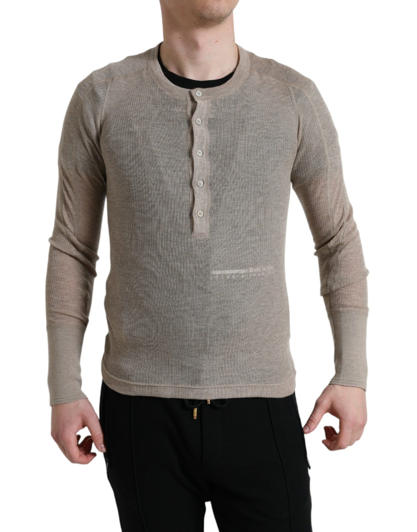 Dolce & Gabbana Elegant Beige Henley Cashmere Sweater