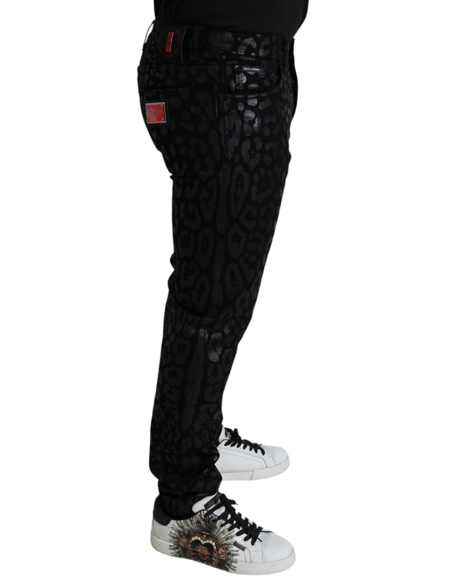 Dolce & Gabbana Exquisite Slim-fit Patterned Black Jeans