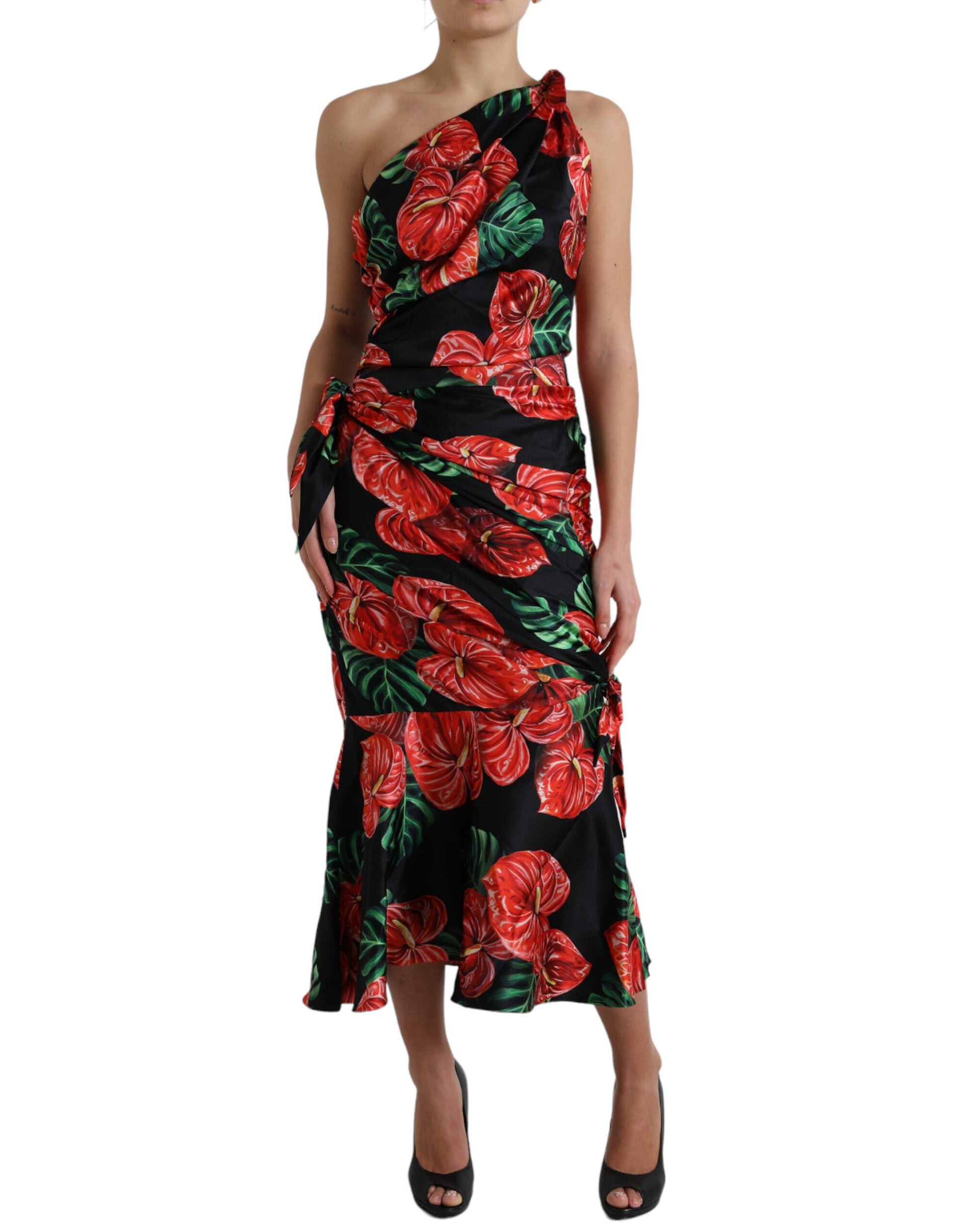 Dolce & Gabbana Tropical Elegance Silk Draped Dress