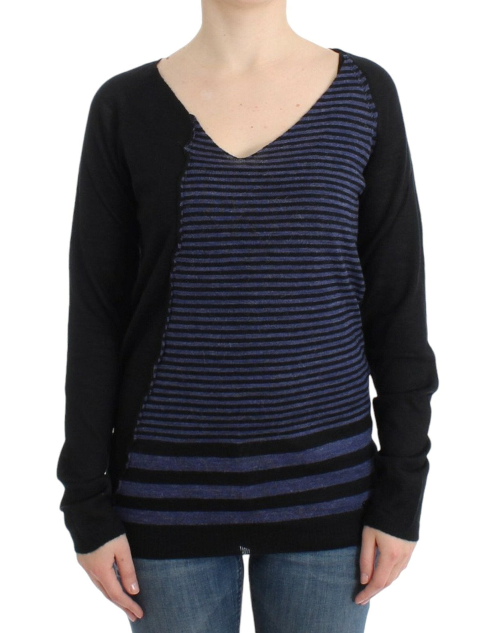 Costume National Striped V-Neck Luxury Sweater