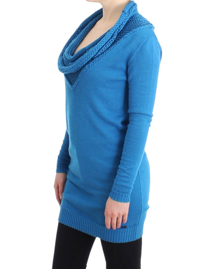 Costume National Cozy Scoop Neck Blue Knit Sweater